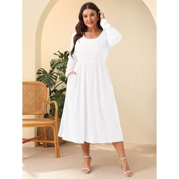 Plus Size Sweater Dress Rayon Polyester Spandex Long Sleeve Maxi Casual Winter - Picture 2 of 6